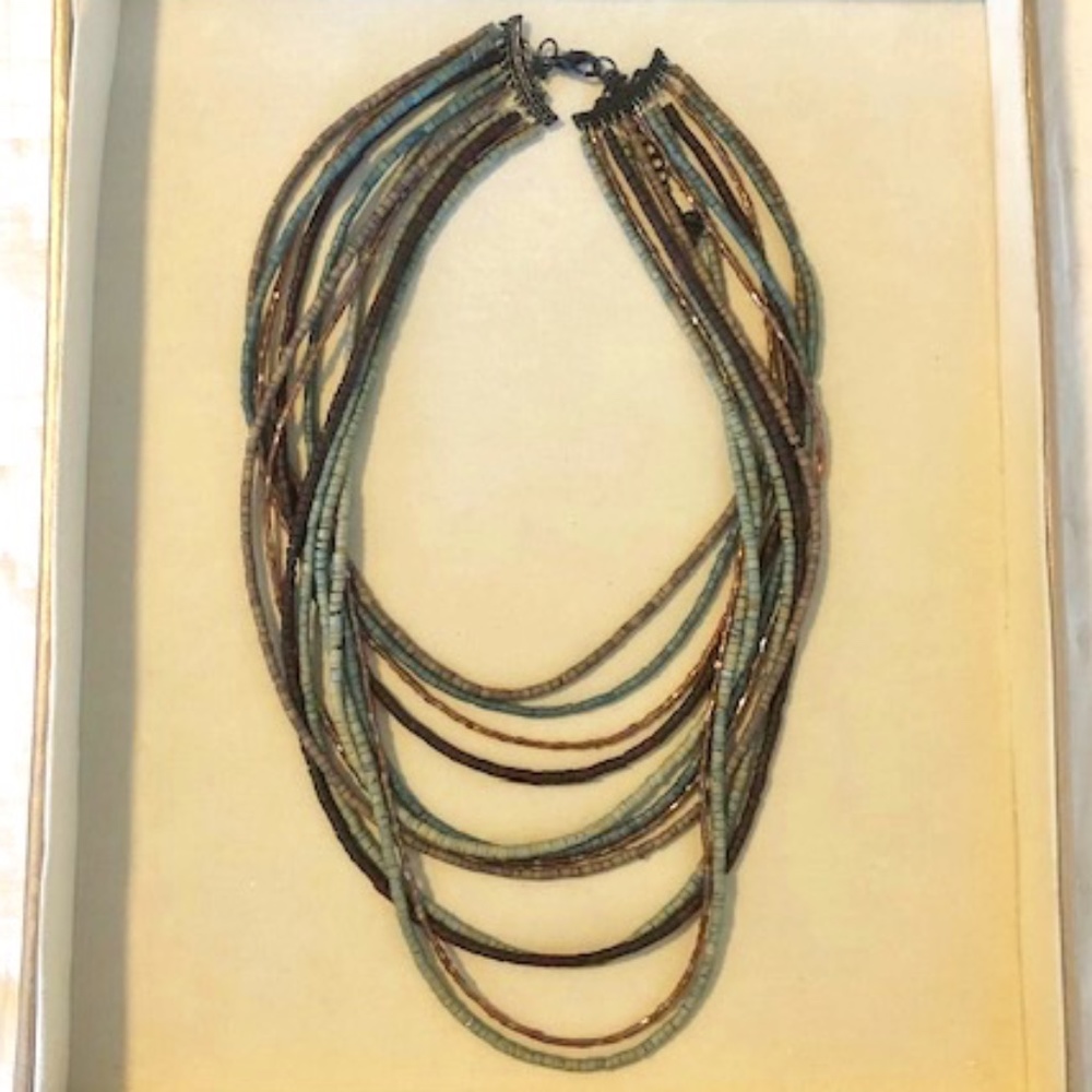 Beaded Multi-Layer Necklace, Turquoise and Brown, 19 inch, Like New